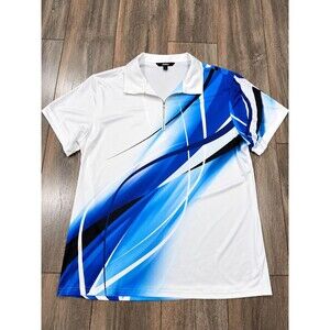 OUKU Mens 2XL Golf Polo Shirt Blue White Geometric Quarter Zip Short Sleeve